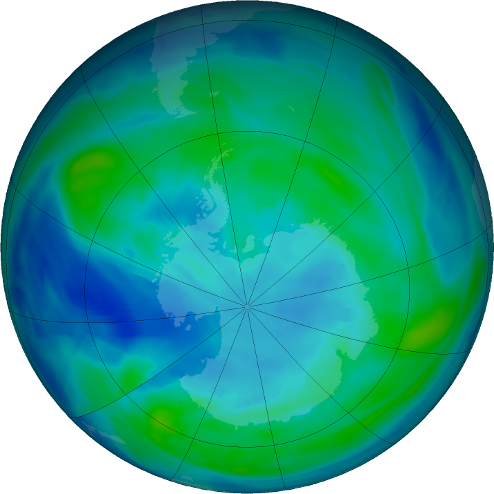 Antarctic ozone map for 16 April 2021